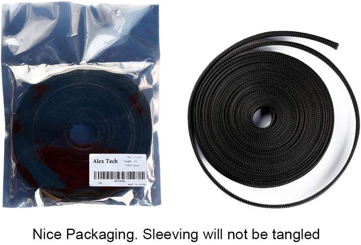25Ft - 1.25 Inch PET Expandable Braided Sleeving – Black – Braided Cable Sleeve