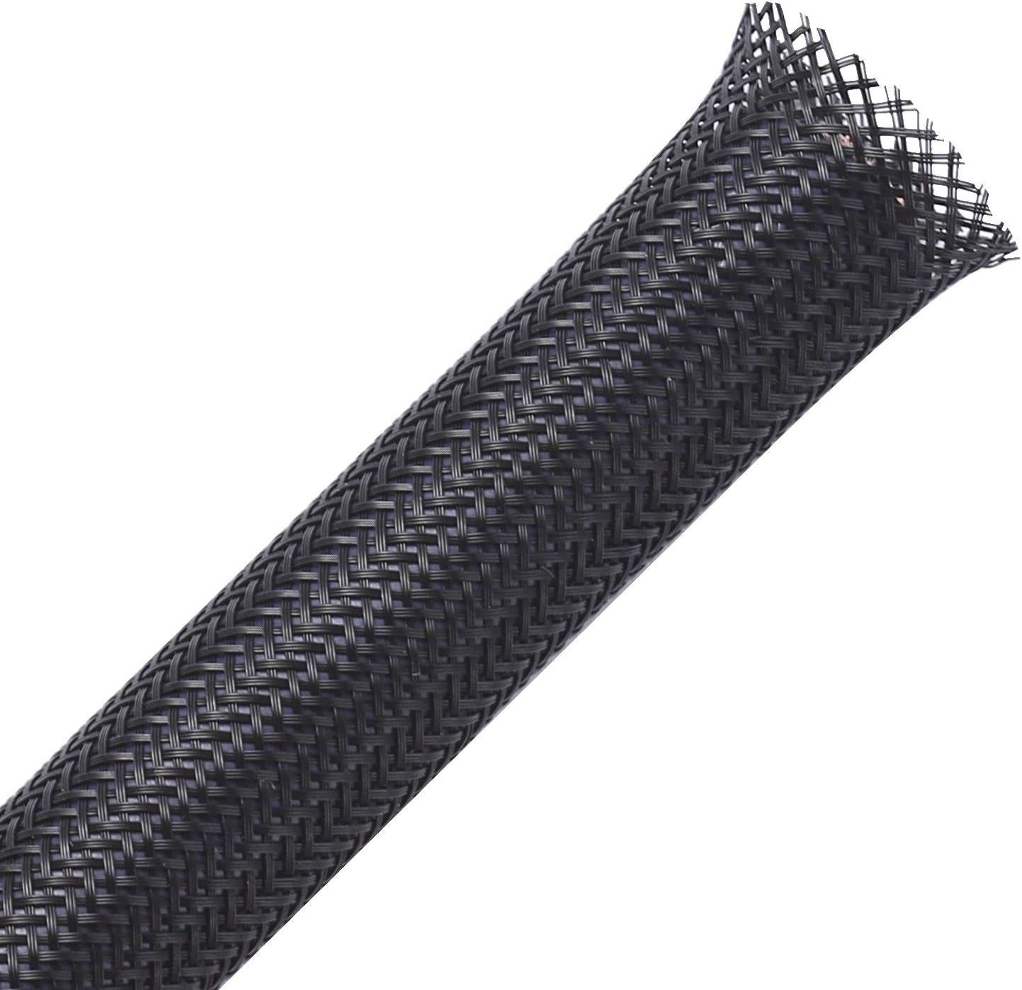 25Ft - 1.25 Inch PET Expandable Braided Sleeving – Black – Braided Cable Sleeve