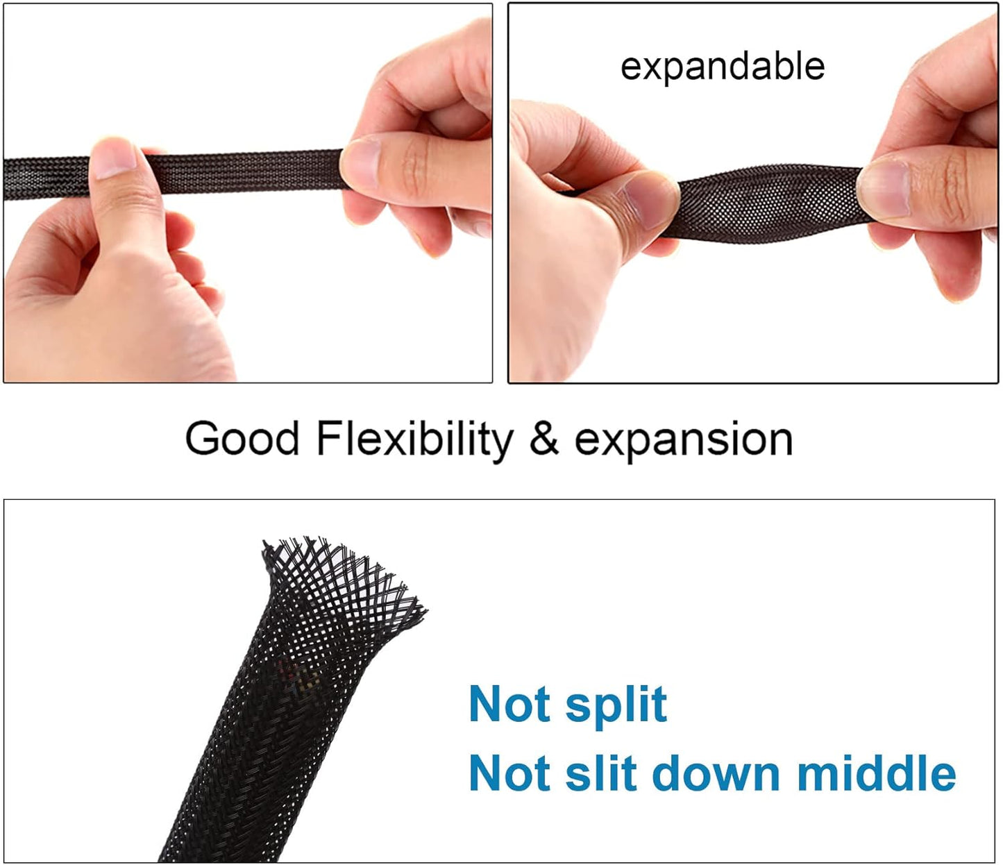 25Ft - 1.25 Inch PET Expandable Braided Sleeving – Black – Braided Cable Sleeve