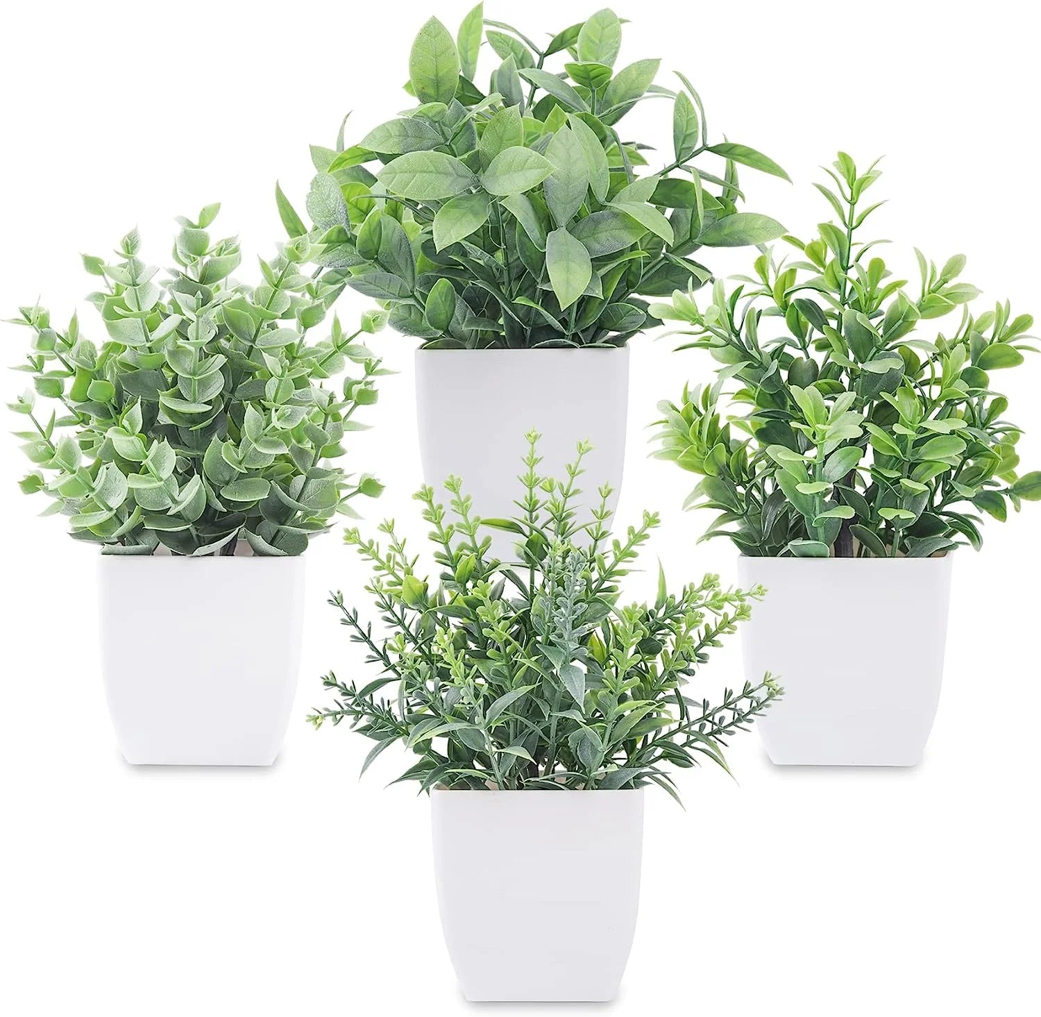 4Pcs Fake Plants Small Artificial Greenery Potted Plants Mini Simulation Eucalyptus for Home Office Table Decor