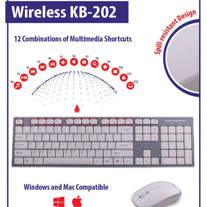 Wireless Multimedia Keyboard and Mouse Combo, White