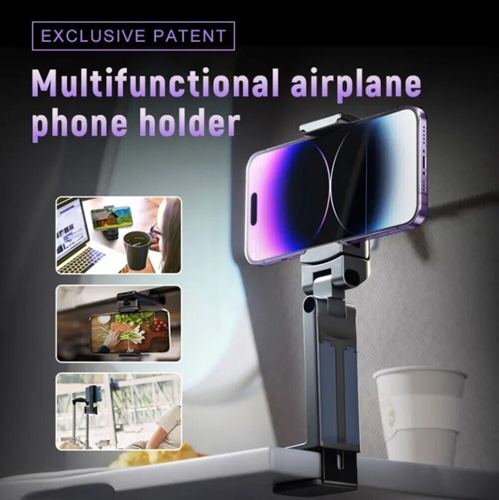 Universal Travel Phone Holder – Airplane Seat, Luggage Handle, Desktop Mount