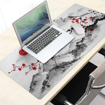 Extended Large Gaming Mouse Pad 35.4 X 15.7 Inch XXL Full Desk Japanese Art Style Cherry Blossom & Sakura Mousepad Non-Slip Rubber Base Big Keyboard Mat with Stitched Edges for Home Office