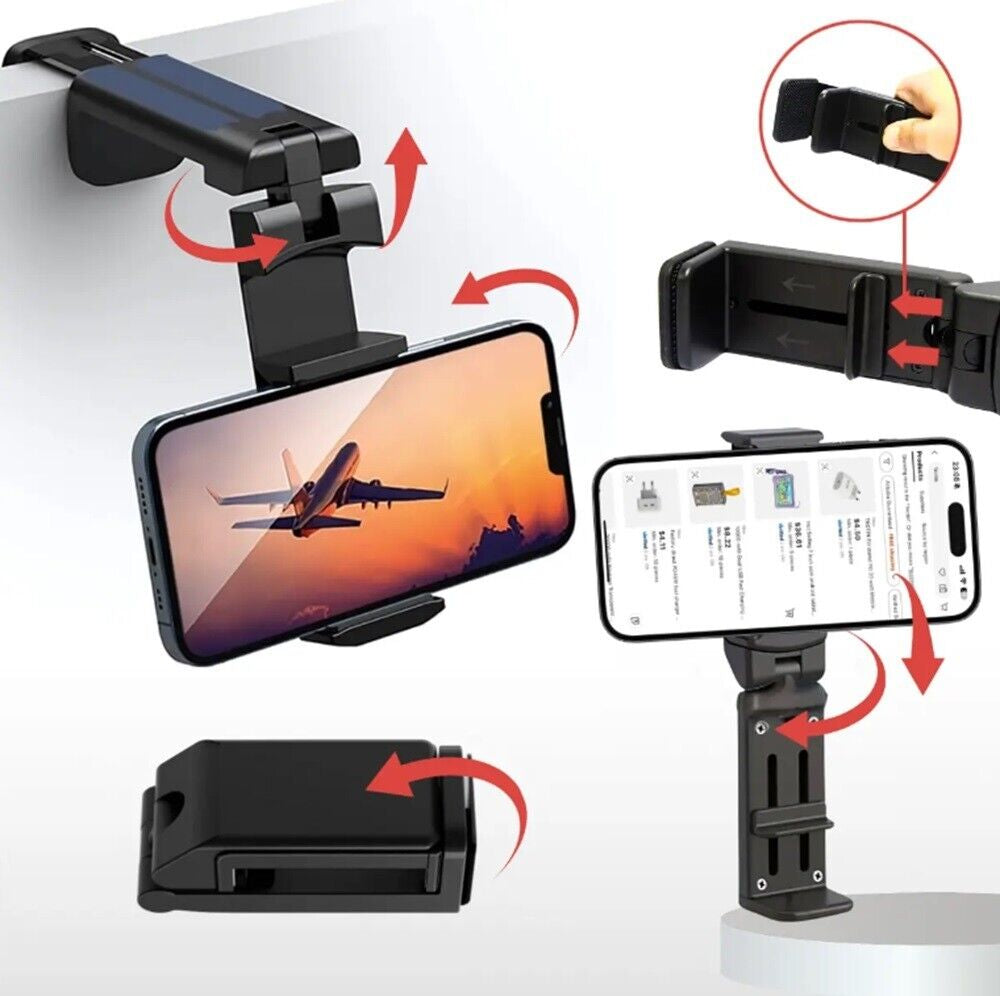 Universal Travel Phone Holder – Airplane Seat, Luggage Handle, Desktop Mount