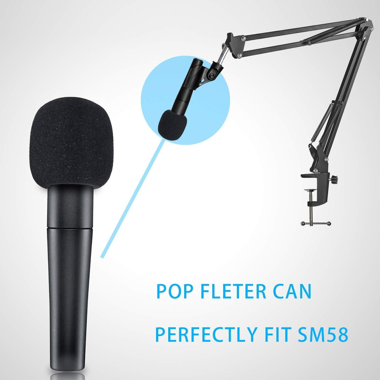 SM58 Mic Stand with Windscreen - Microphone Boom Arm Stand with Foam Cover Po...